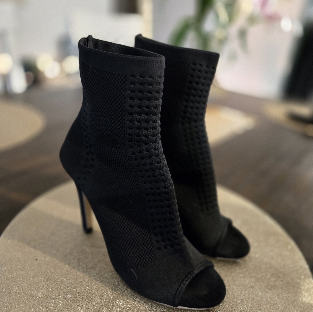SHEIN Black Knit Peep-Toe Stiletto Sock Booties
